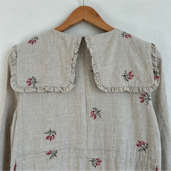 Kokori Dress Girls 16 Tiered Linen Ruffle Floral Embroidered Oatmeal Beige - Picture 8 of 14